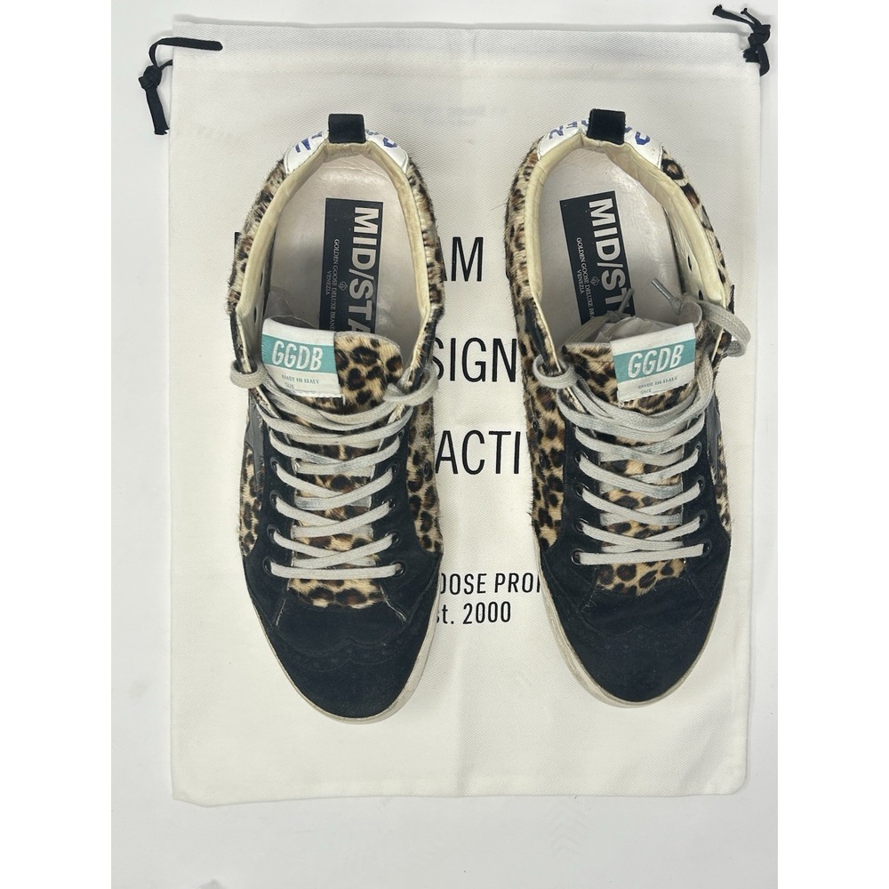 Golden Goose Mid Star Leopard Pony Hair Sneakers Women's 41 US 11 Black Star - Picture 4 of 13